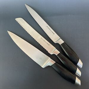 KitchenAid Knife Set 3pc Chef Bread Utility Black Handle